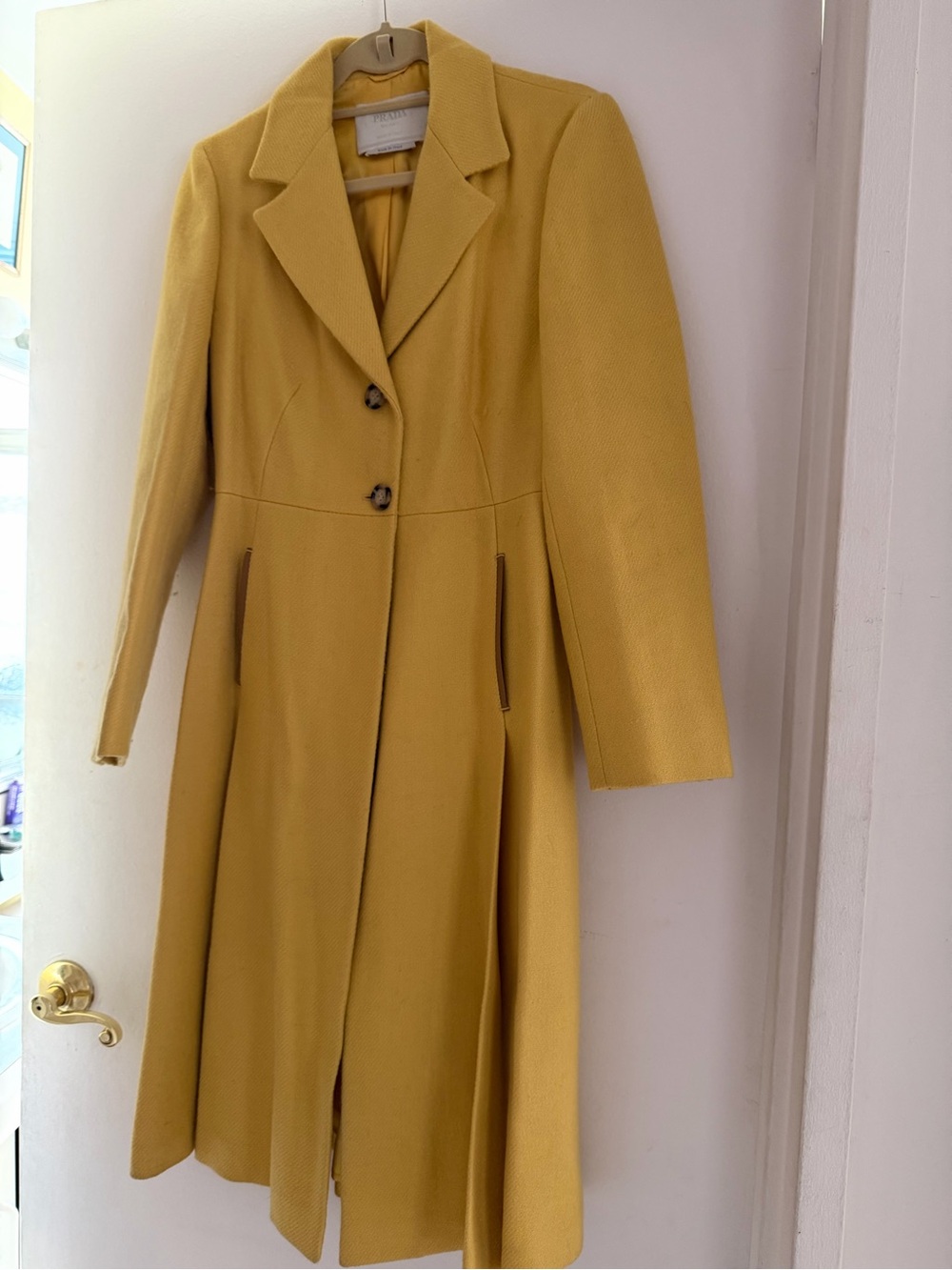 Prada Yellow Satin-Lined Coat with Branded Label